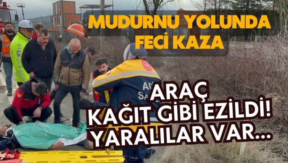 Mudurnu yolunda feci kaza! araç kağıt gibi ezildi