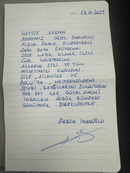 Bolulu Hatice Teyzeye İmamoğlu'ndan Mektup